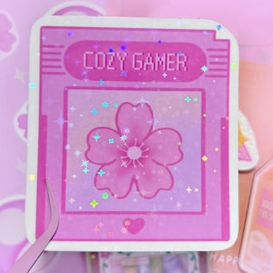 gemütlicher Gamer Sakura Aufkleber | Pinker großer Vinyl Aufkleber von Videospiel Modul