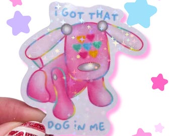 idog meme sticker | Y2K holographic vinyl puppy decal