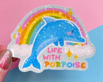 Y2K Delfin meme Aufkleber | holografischer Vinyl-Regenbogen-Aufkleber