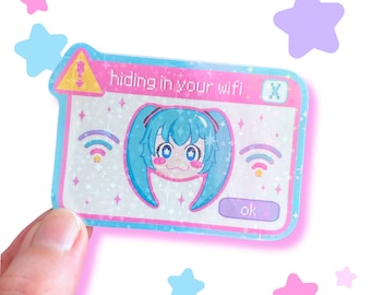 miku “hiding in your wifi” sticker | vocaloid inspired vinyl holographic sticker