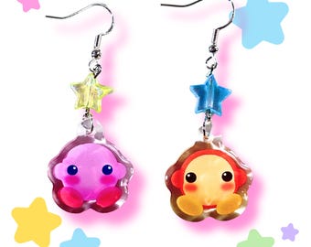 kirby + waddle dee earrings | cute pastel acrylic dangle earrings for gamer