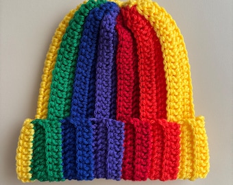 Kids Yellow and Rainbow Beanie
