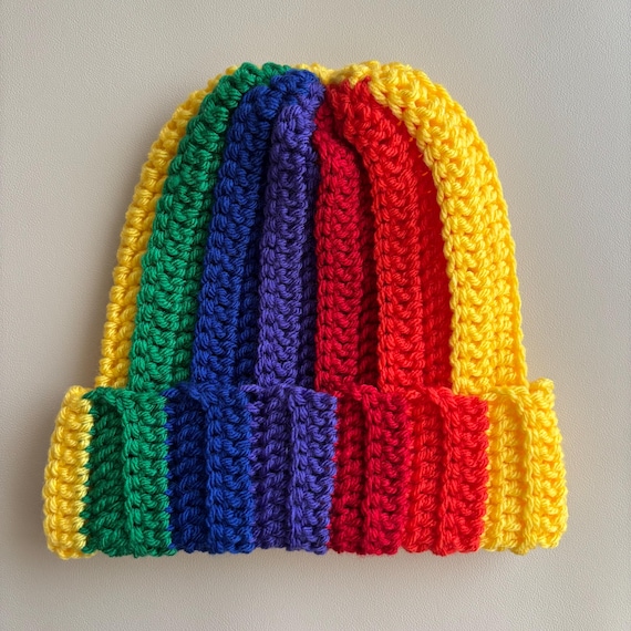 Kids Yellow and Rainbow Beanie