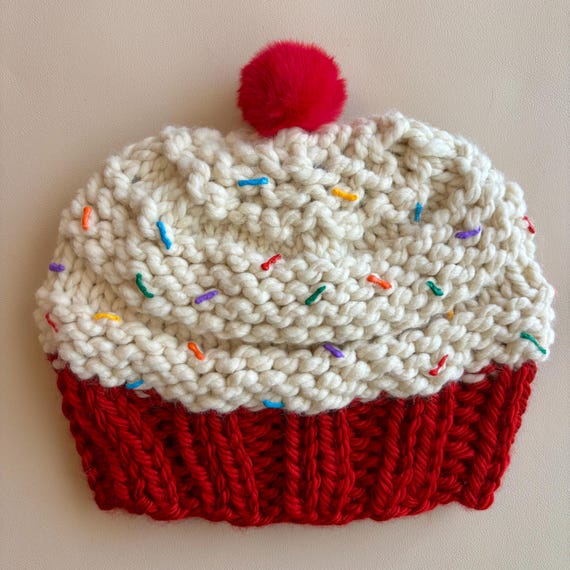 Red Velvet Cupcake Beanie - OOAK - Kid Size