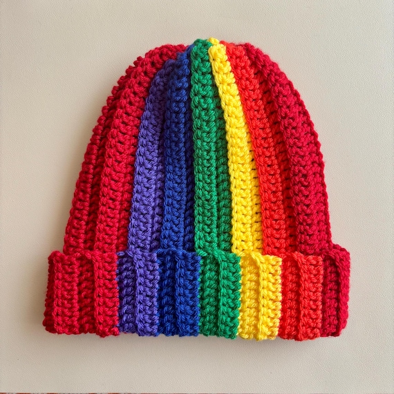 Adult Red and Rainbow Beanie