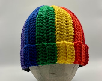 Kids Black and Rainbow Beanie