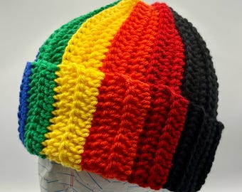 Adult Black and Rainbow Beanie