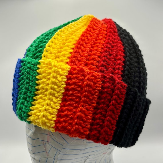 Adult Black and Rainbow Beanie