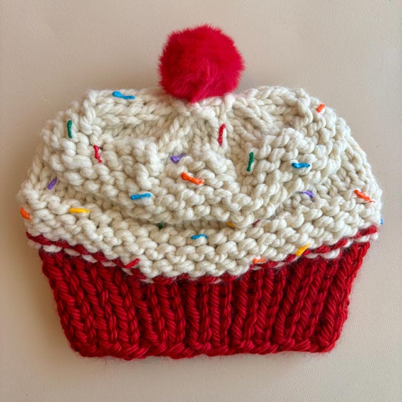 Red Velvet Cupcake Beanie - OOAK - Kid Size