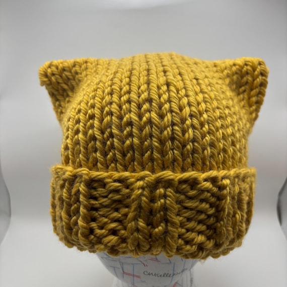 Yellow Kitty Cat Beanie - ooak