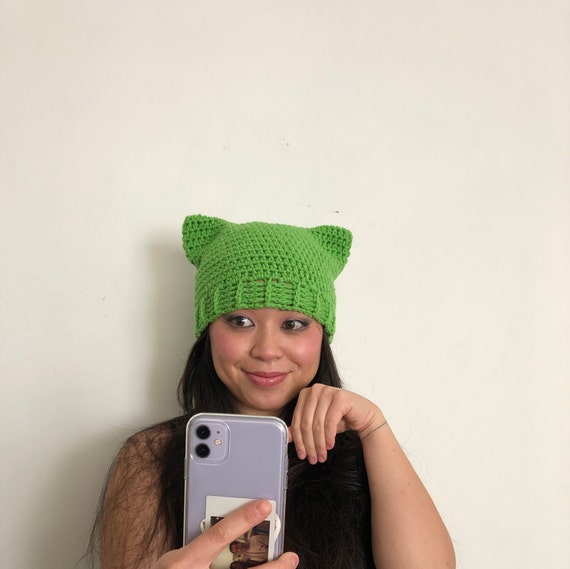Cat Beanie in Neon Green