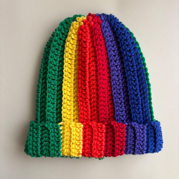 Kids Green and Rainbow Beanie