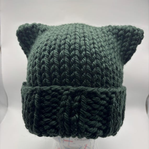 Forest Green Cat Hat Beanie - ooak
