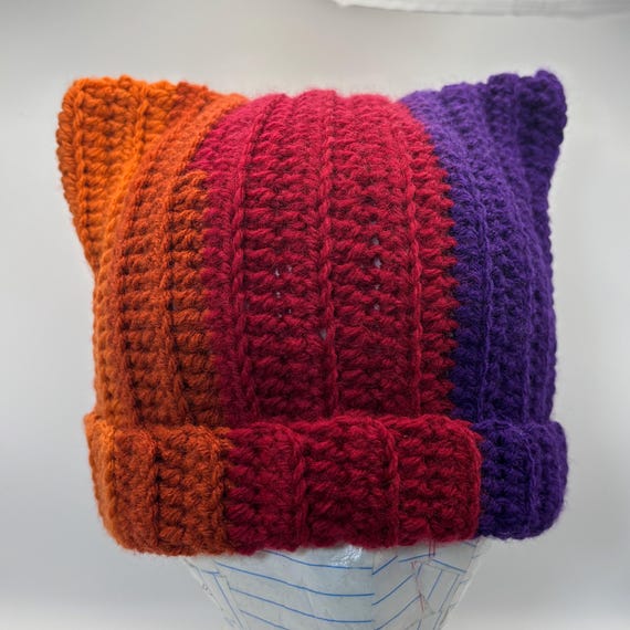 Double Orange Red and Purple Cat Hat for Adults ooak