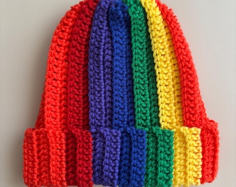 Adult Orange and Rainbow Beanie