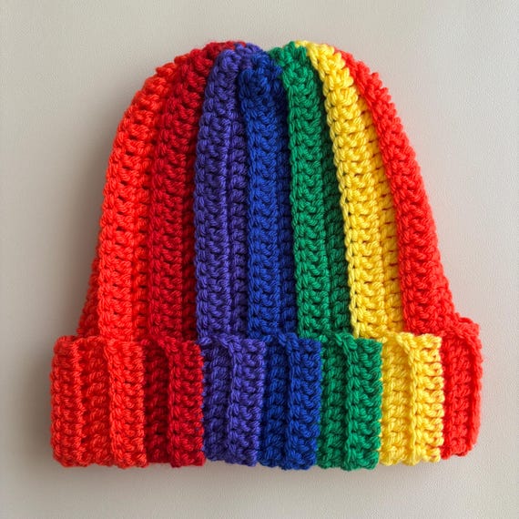 Adult Orange and Rainbow Beanie
