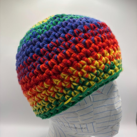 Kids Mixed Rainbow with Green Brim Skull Cap