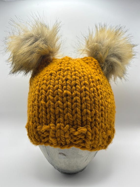 Toddler Golden Yellow Double Pom Beanie