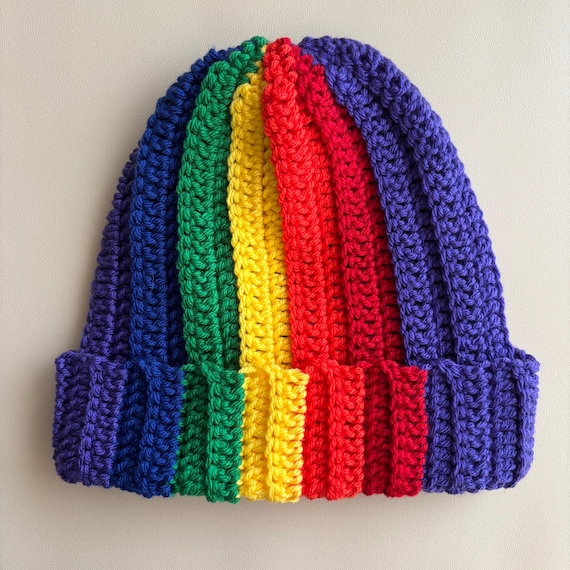Adult Large Head Purple and Rainbow Beanie