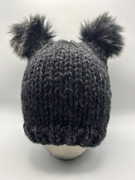 Dark Gray Double Pom Beanie Adult