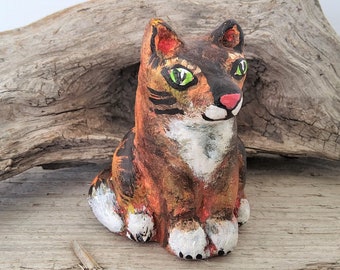 Maine Coon Tabby Cat, Art Collecters Animal Figurine, Adorable Kitten Sculpture, Collectable Cat Original Art, Gift for Cat lover