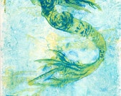 OOAK One of a Kind Dreamy Mermaid Art, Turquoise Aqua Yellow Blue Wall Decor, Art Deco Mermaid, Fantasy Wall Art, Naive Fantasy Art, Print
