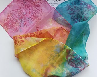 Canadian Hand-dyed Painted Silk Scarf, Shimmery Sheer, One of a Kind, Made to Order by Canadian Artist Kaslkaos