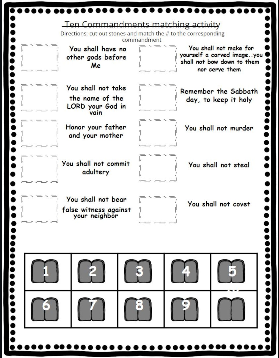 Ten Commandments Activities - Etsy