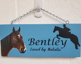 Custom Stall sign with portrait, decal and faux finish background, Stall Sign, Custom Horse Tack, Name sign, Custom horse, horse tack