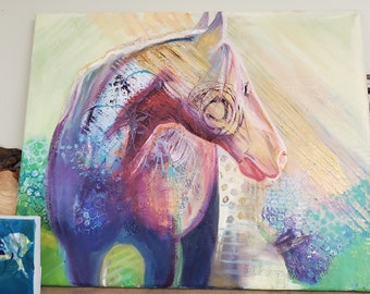 Large canvas Abstract Horse Painting, original oil painting, expressive, abstract equine art, custom horse painting on large canvas