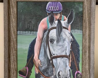 Horse and Rider Portraits, Dog and Owner Portraits, Dog and Baby custom painting, artist to paint my dog, cat or horse, memorial portraits