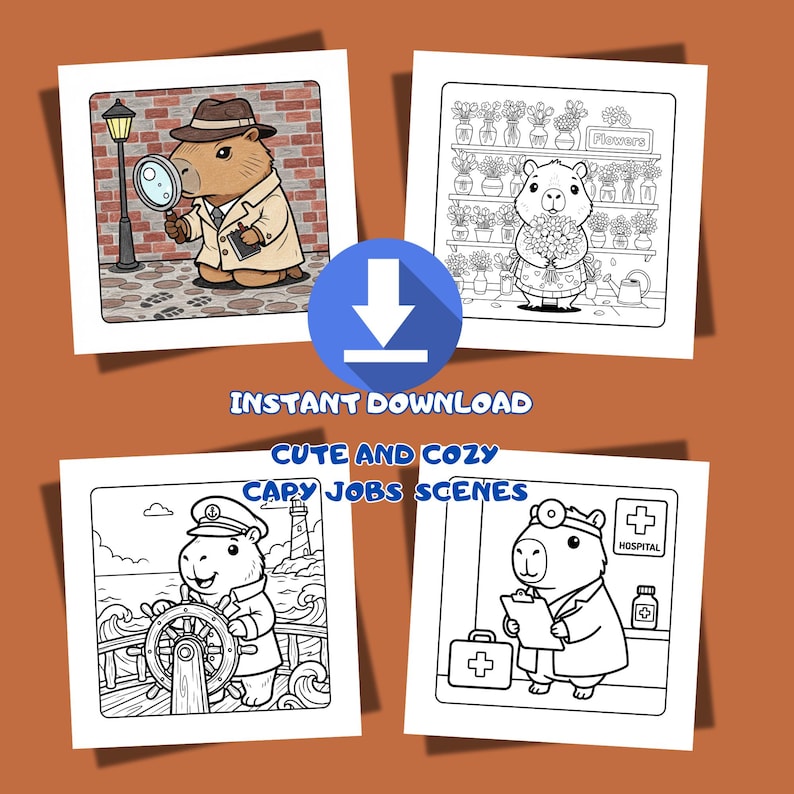 Capybara Jobs Coloring Book Printable PDF | Cute Animal Career Coloring ...