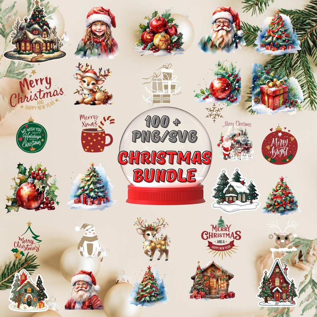 Christmas Clipart Bundle | 100+ PNG Holiday Images | Christmas Digital ...