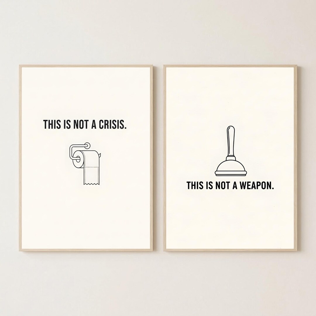 Funny Bathroom Wall Art Set of 2, Toilet Paper and Plunger Prints ...