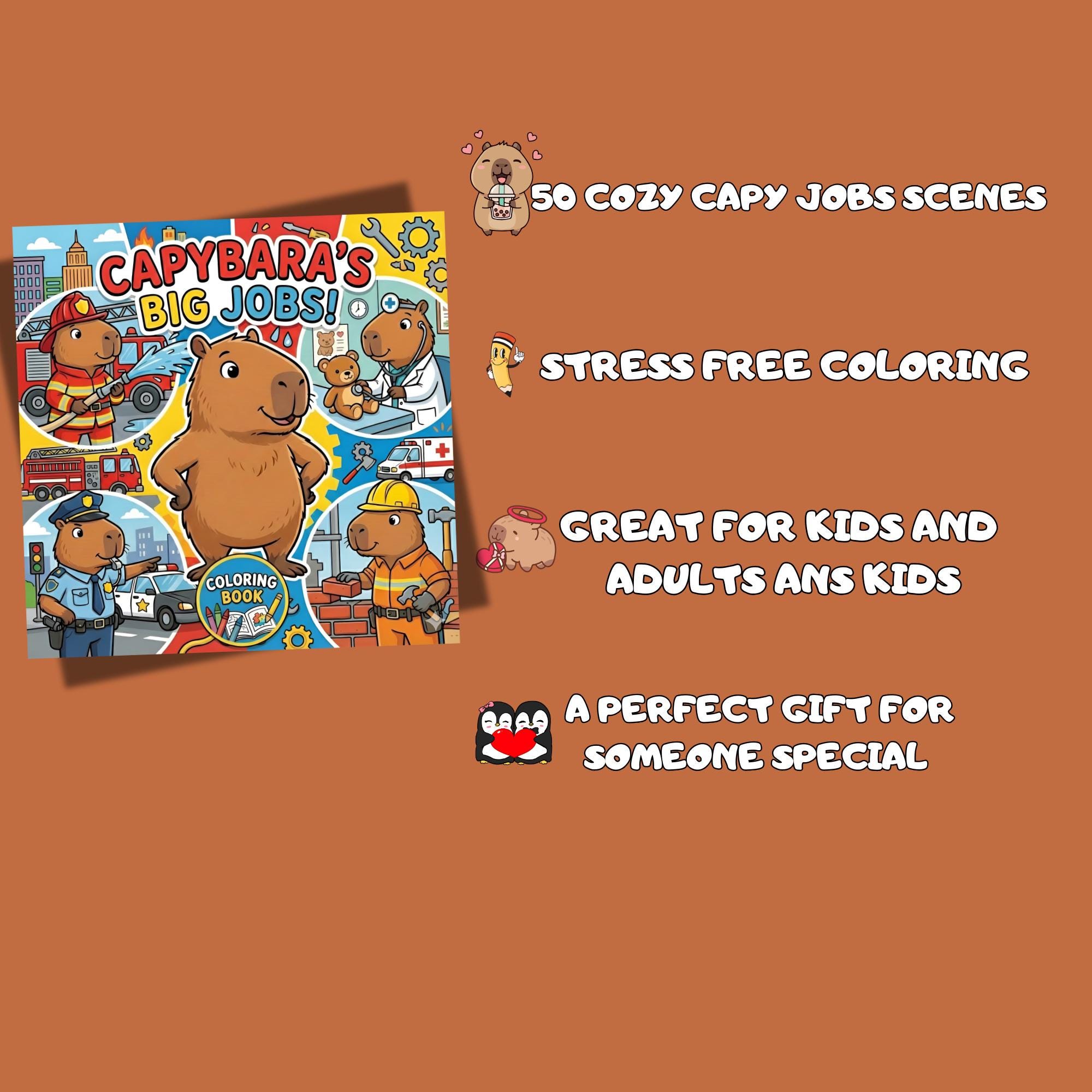 Capybara Jobs Coloring Book Printable PDF | Cute Animal Career Coloring ...