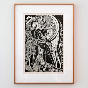 Framed Linocut Print &quot;Horse Trainer&quot; – By Steve Fuller