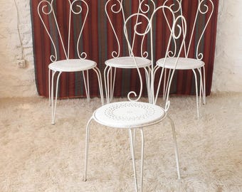 4 van 4 · Set stapelbare Franse vintage tuinstoelen · Bistrostoelen Frankrijk midden-eeuw
