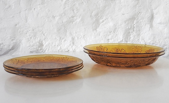 ヴェレコ フランス 60s 70s ビンテージ アンバーガラスプレート 6客 Vereco France 1970s Vintage French Tableware · Vintage Amber
