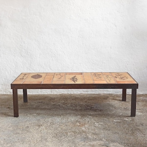 Roger Capron signed ceramic coffee table, French design table circa 1970, Roger Capron coffee table made in France, MCM table
