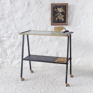 Mid-Century Modern Side Table, France circa 1960, Record Player Stand, Vintage TV Cabinet with Shelves, Retro Multimedia Console
