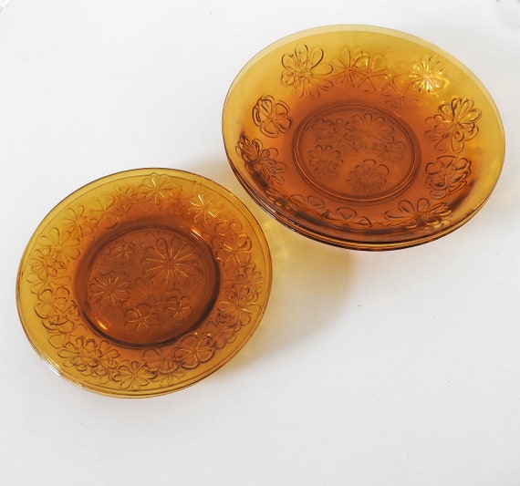 ヴェレコ フランス 60s 70s ビンテージ アンバーガラスプレート 6客 Vereco France 1970s Vintage French Tableware · Vintage Amber