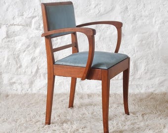 Bridge Art Deco Armchair, France, 1940s · Mid-century French chair with armrests, oak