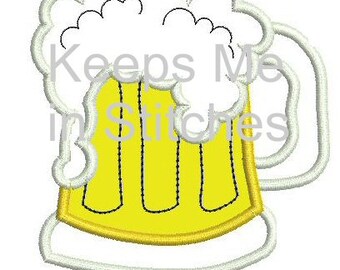 Beer Mug Embroidery Applique Design in 3 sizes