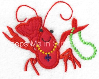 Crawfish Applique Embroidery Design Mardi Gras