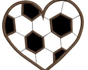 Soccer Ball Heart applique embroidery design in two sizes