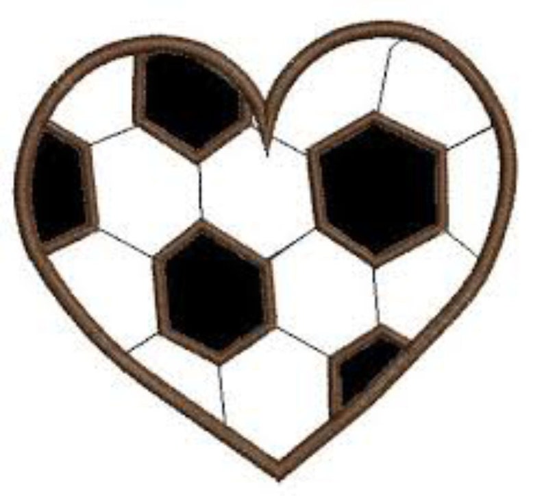 Soccer Ball Heart applique embroidery design in two sizes image 1