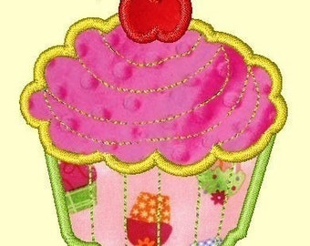 Embroidery Applique Design Cupcake with cherry sprinkles candle numbers