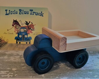 Toy Blue Farm Work Truck and Little Blue Truck Book - Toy Wood Blue Farm Work Truck with Dual Wheels on Rear and Little Blue Truck Book