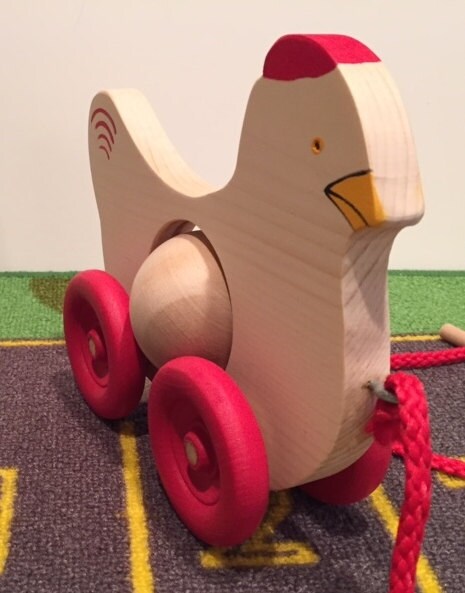 Toy Wood Chicken Detailed with Egg Pull Toy Red Details Toy | Etsy