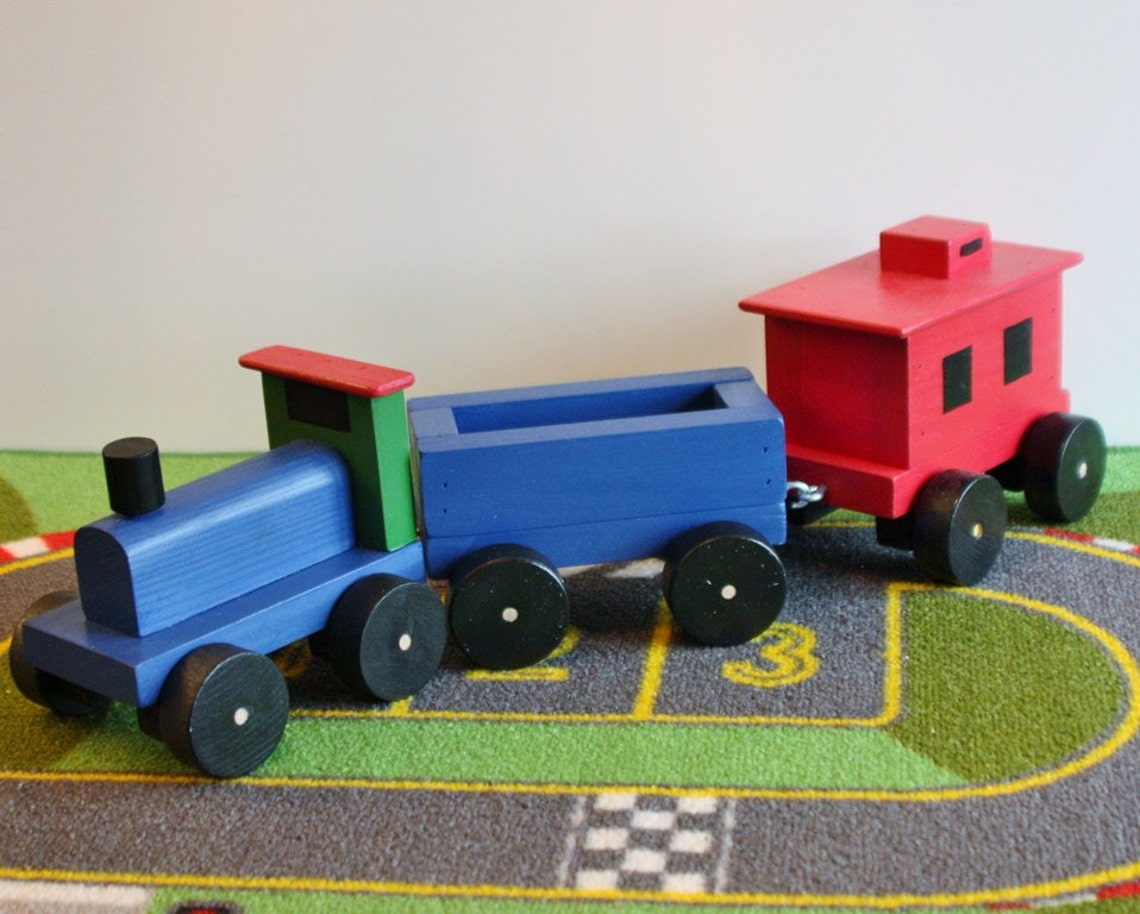 Toy Wooden 3 Piece Train Set Engine Coal Car and Caboose Etsy